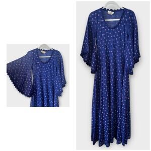 Vintage 60s/70s Bullock’s acrylic floral maxi dress with flare sleeves